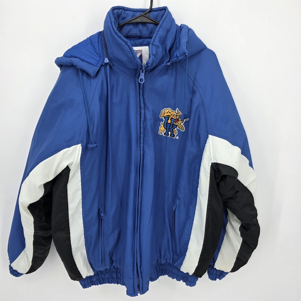Vintage Logo‎ 7 Kentucky Wildcats Blue Puffer Full Zip Hooded Jacket Men's Sz L